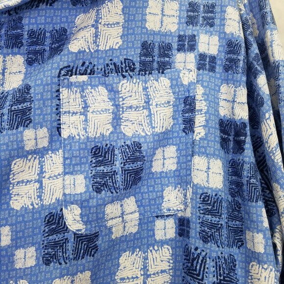 NAT NAST Button Up Shirt Men's XL Silk Blend Blue Square Hawaiian Short Sleeve - Picture 3 of 15